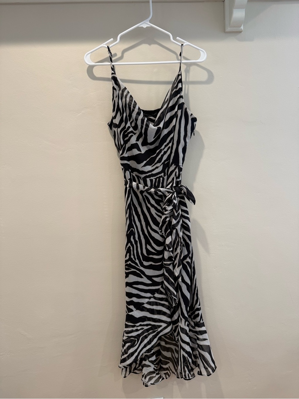 White House Black Market Black and White Zebra Midi Slip Dress